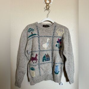 Vintage Eddie Bauer Wool Duck Farm Sweater Sz‎ Small Neutral Embroidered